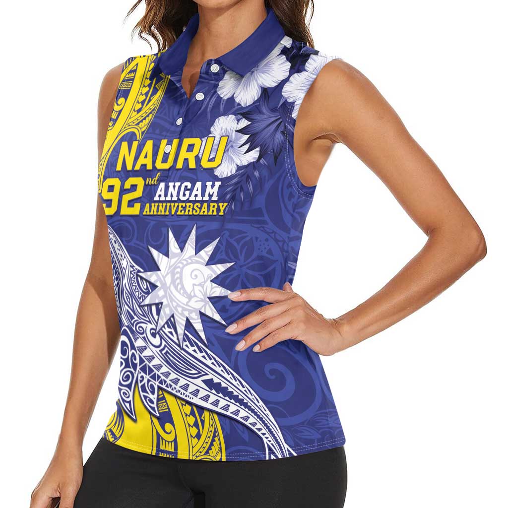 Personalised Nauru 92nd Anniversary Of Angam Women Sleeveless Polo Shirt Polynesian Whale Pattern