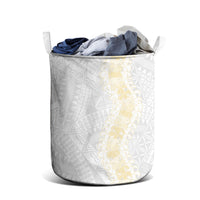 Niue White Sunday Laundry Basket Niuean Hiapo With Puakenikeni Lei LT05 - Polynesian Pride