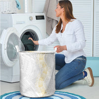Niue White Sunday Laundry Basket Niuean Hiapo With Puakenikeni Lei LT05 - Polynesian Pride