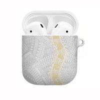 Niue White Sunday AirPods Case Niuean Hiapo With Puakenikeni Lei LT05 White - Polynesian Pride