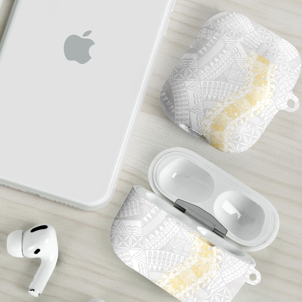 Niue White Sunday AirPods Case Niuean Hiapo With Puakenikeni Lei LT05 - Polynesian Pride