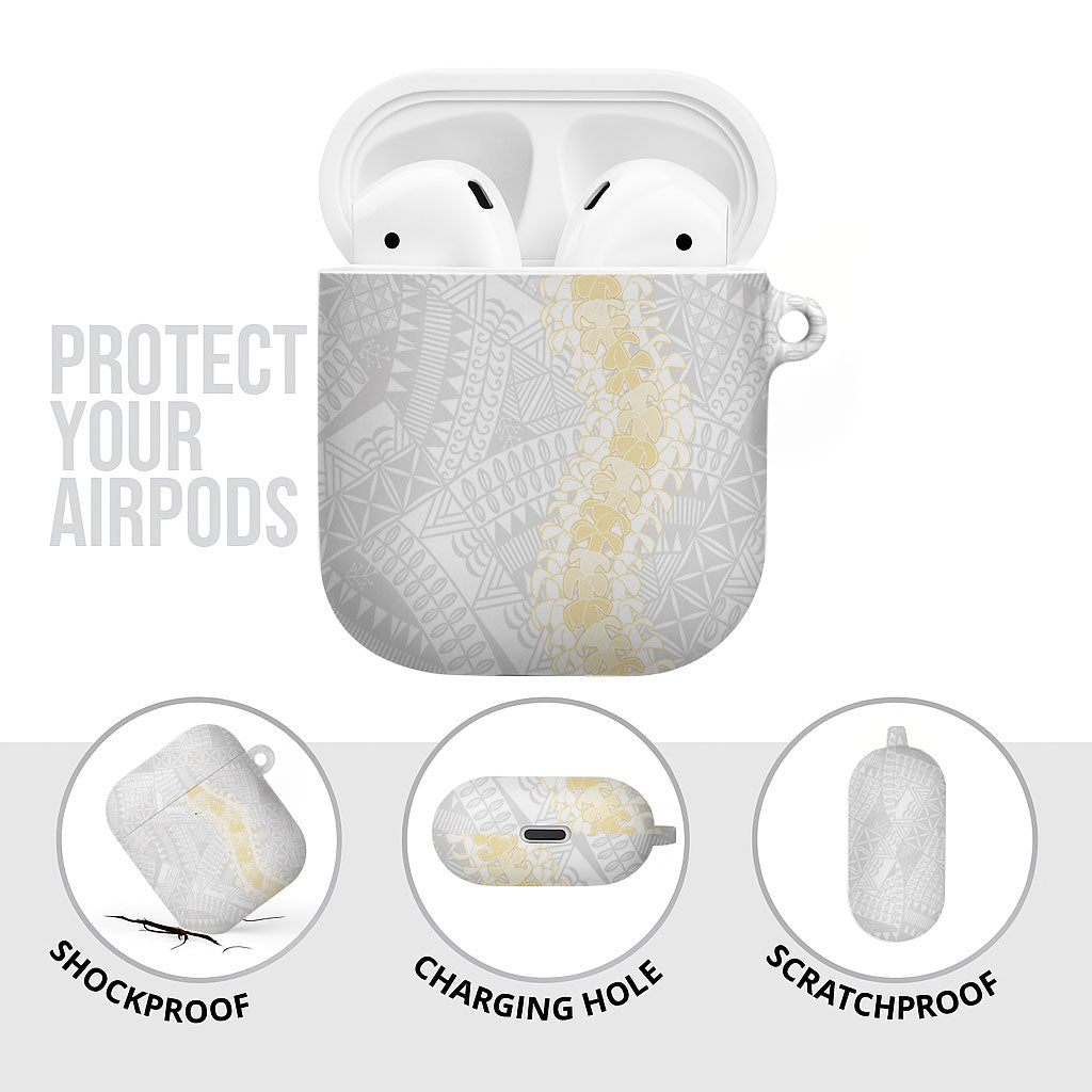 Niue White Sunday AirPods Case Niuean Hiapo With Puakenikeni Lei LT05 - Polynesian Pride