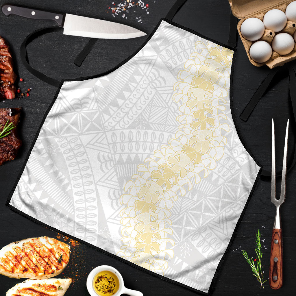 Niue White Sunday Apron Niuean Hiapo With Puakenikeni Lei LT05 White - Polynesian Pride