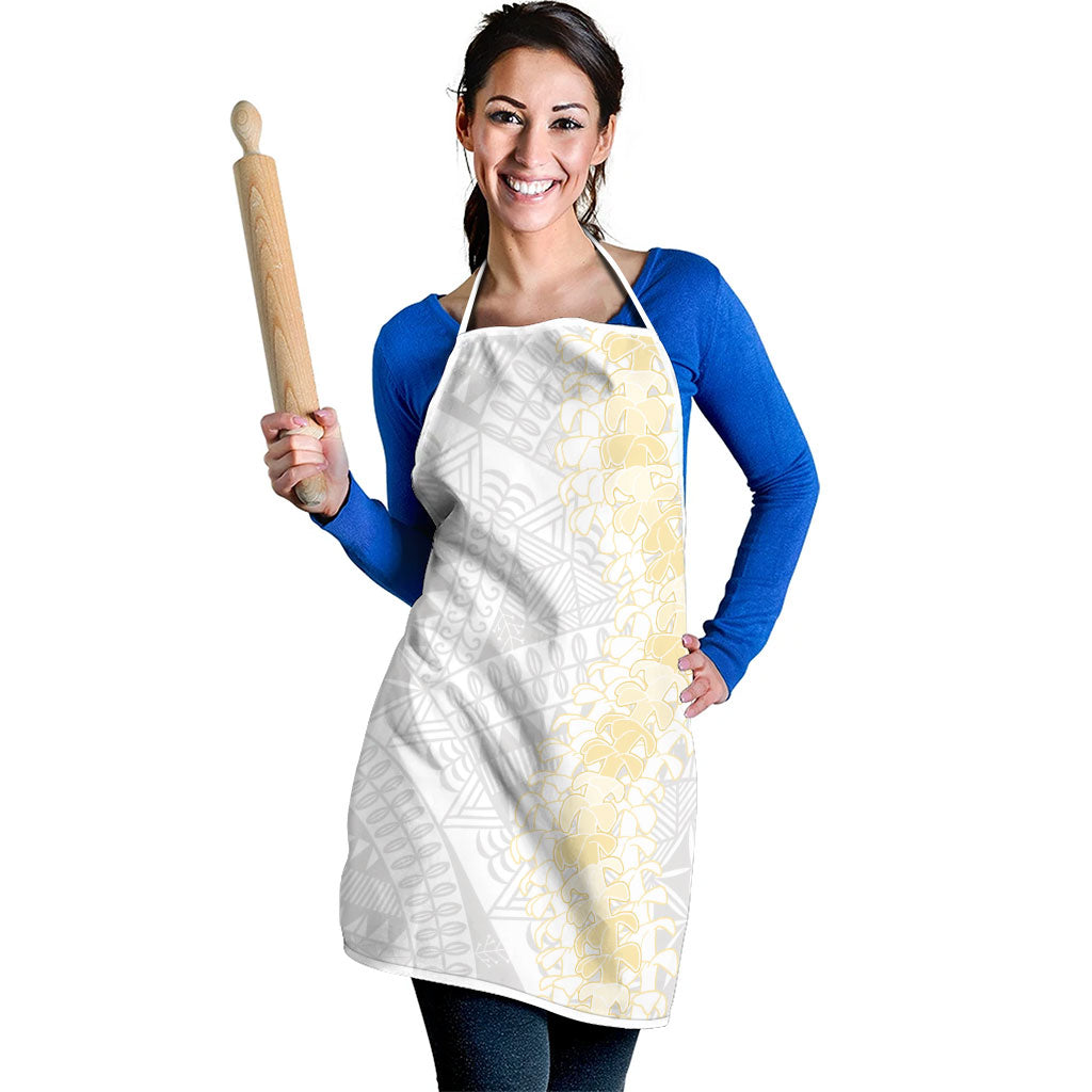 Niue White Sunday Apron Niuean Hiapo With Puakenikeni Lei LT05 - Polynesian Pride