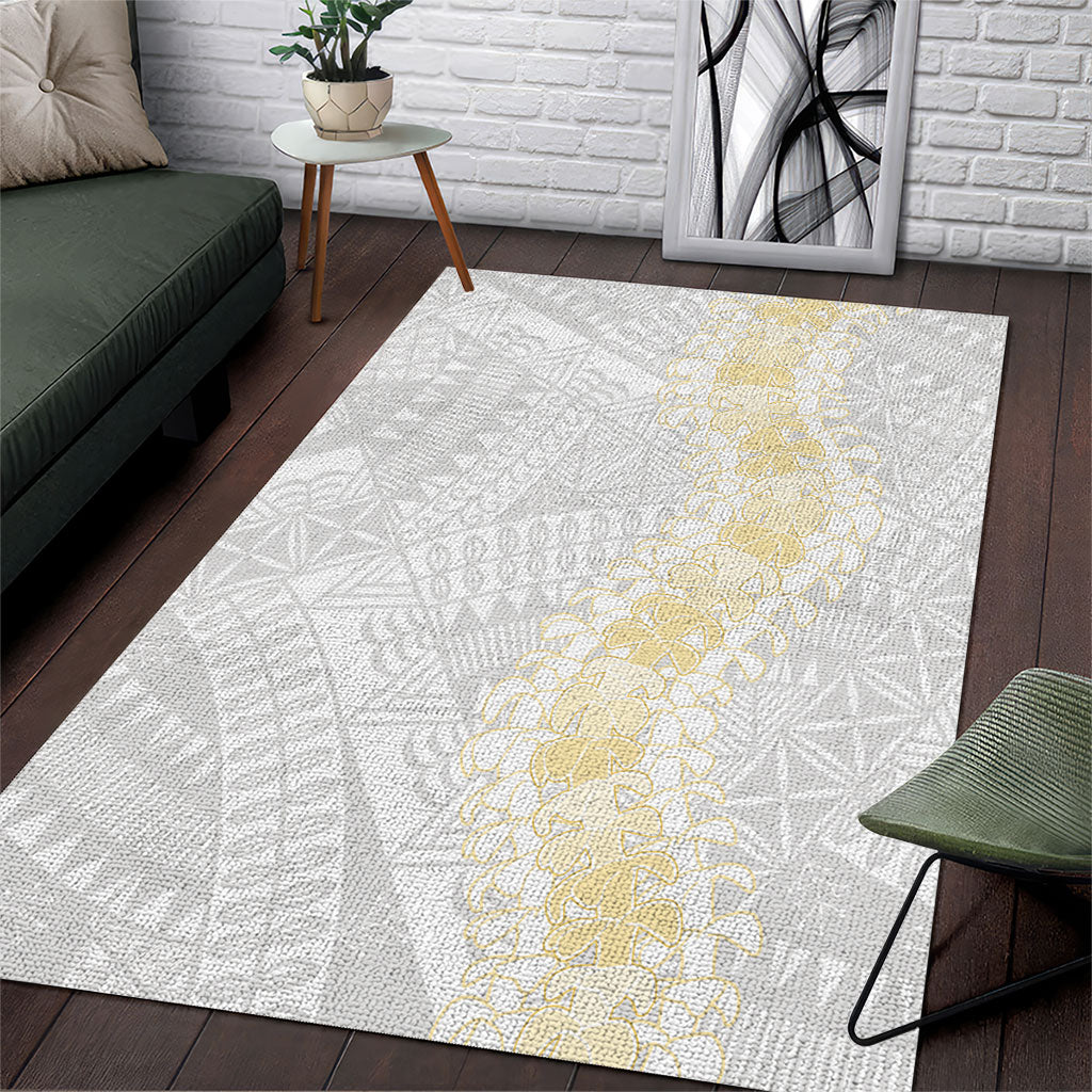 Niue White Sunday Area Rug Niuean Hiapo With Puakenikeni Lei LT05 White - Polynesian Pride