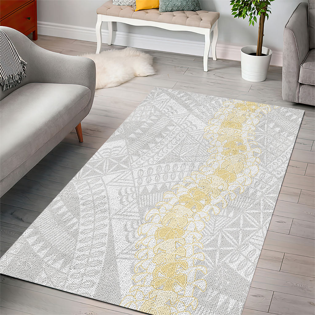 Niue White Sunday Area Rug Niuean Hiapo With Puakenikeni Lei LT05 - Polynesian Pride