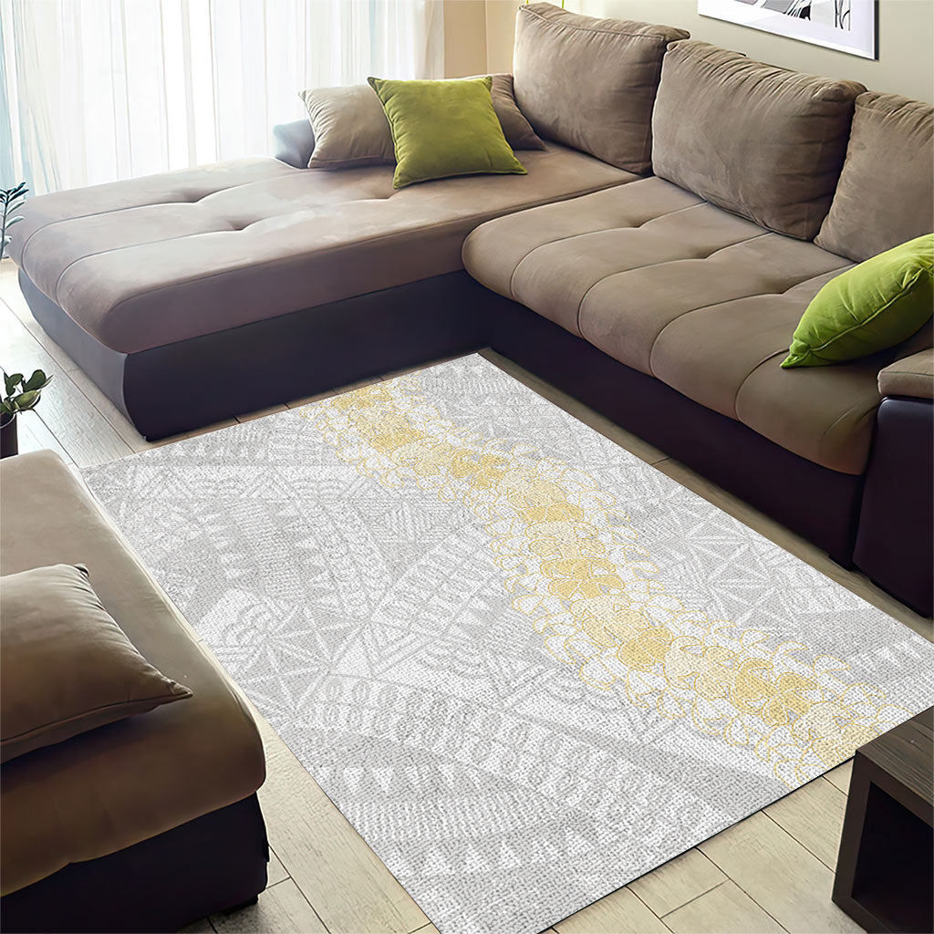 Niue White Sunday Area Rug Niuean Hiapo With Puakenikeni Lei LT05 - Polynesian Pride