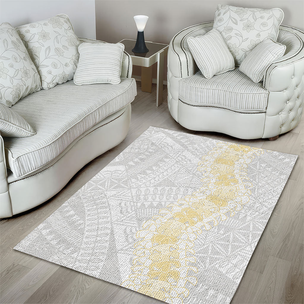 Niue White Sunday Area Rug Niuean Hiapo With Puakenikeni Lei LT05 - Polynesian Pride