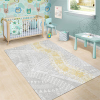 Niue White Sunday Area Rug Niuean Hiapo With Puakenikeni Lei LT05 - Polynesian Pride