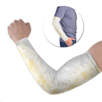 Niue White Sunday Arm Sleeves Niuean Hiapo With Puakenikeni Lei LT05 Set of 2 White - Polynesian Pride