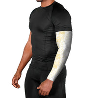 Niue White Sunday Arm Sleeves Niuean Hiapo With Puakenikeni Lei LT05 - Polynesian Pride