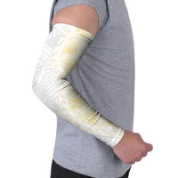 Niue White Sunday Arm Sleeves Niuean Hiapo With Puakenikeni Lei LT05 - Polynesian Pride