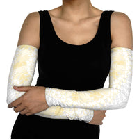 Niue White Sunday Arm Sleeves Niuean Hiapo With Puakenikeni Lei LT05 - Polynesian Pride