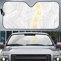 Niue White Sunday Auto Sun Shade Niuean Hiapo With Puakenikeni Lei LT05 White - Polynesian Pride