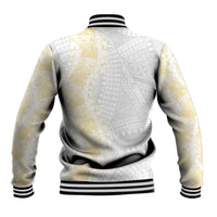 Niue White Sunday Baseball Jacket Niuean Hiapo With Puakenikeni Lei LT05 - Polynesian Pride
