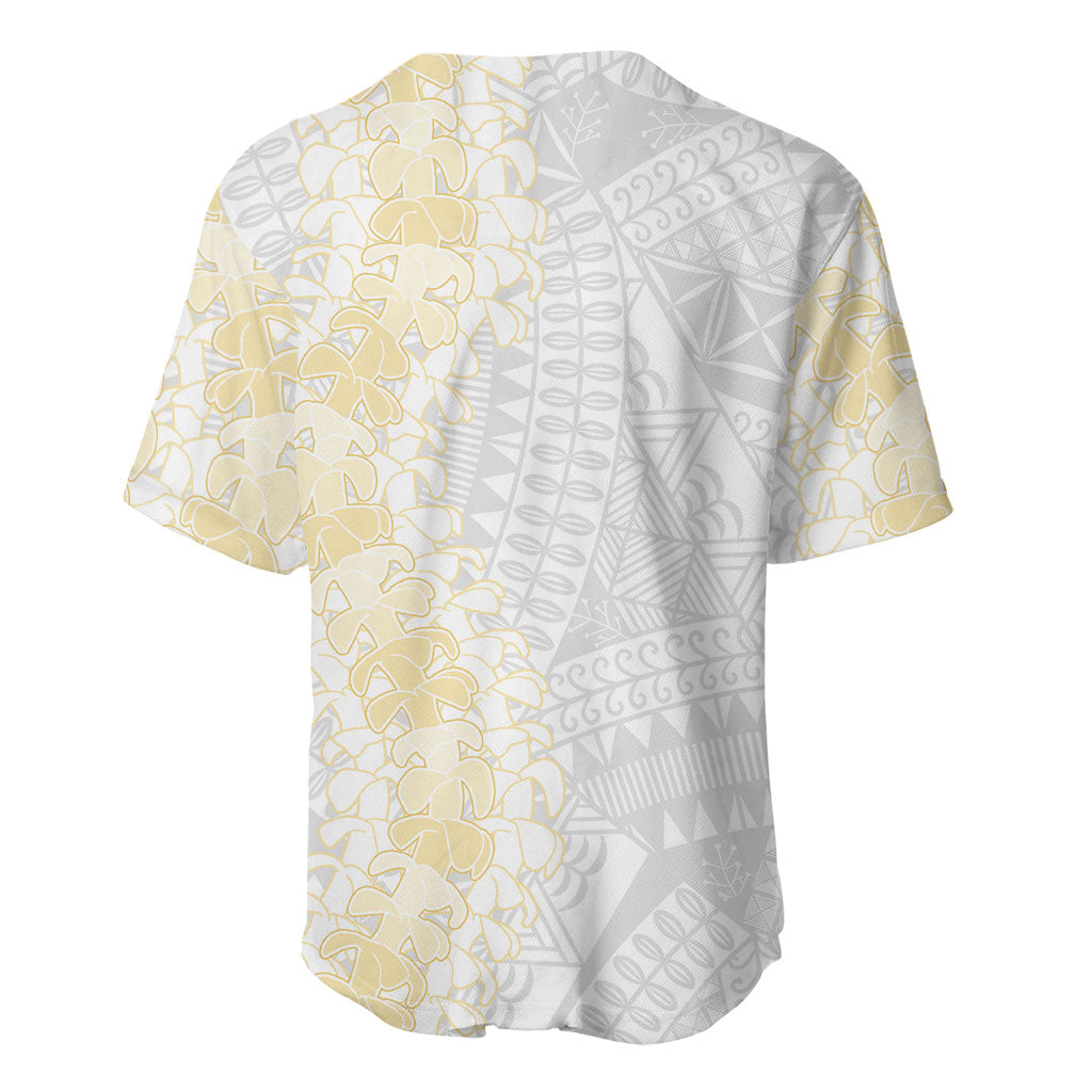 Niue White Sunday Baseball Jersey Niuean Hiapo With Puakenikeni Lei LT05 - Polynesian Pride