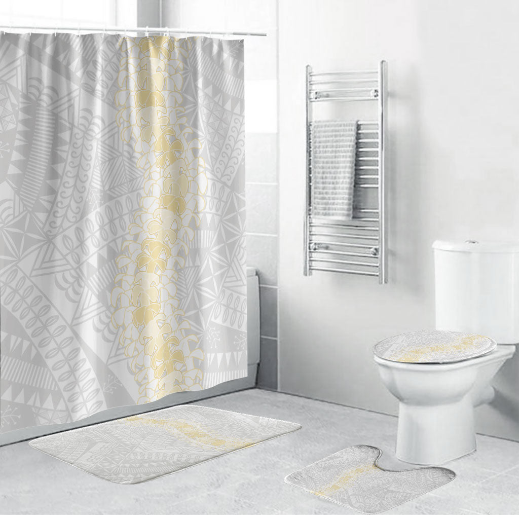 Niue White Sunday Bathroom Set Niuean Hiapo With Puakenikeni Lei LT05 Bathroom Set (4 pcs) White - Polynesian Pride