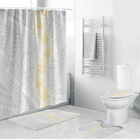 Niue White Sunday Bathroom Set Niuean Hiapo With Puakenikeni Lei LT05 Bathroom Set (4 pcs) White - Polynesian Pride