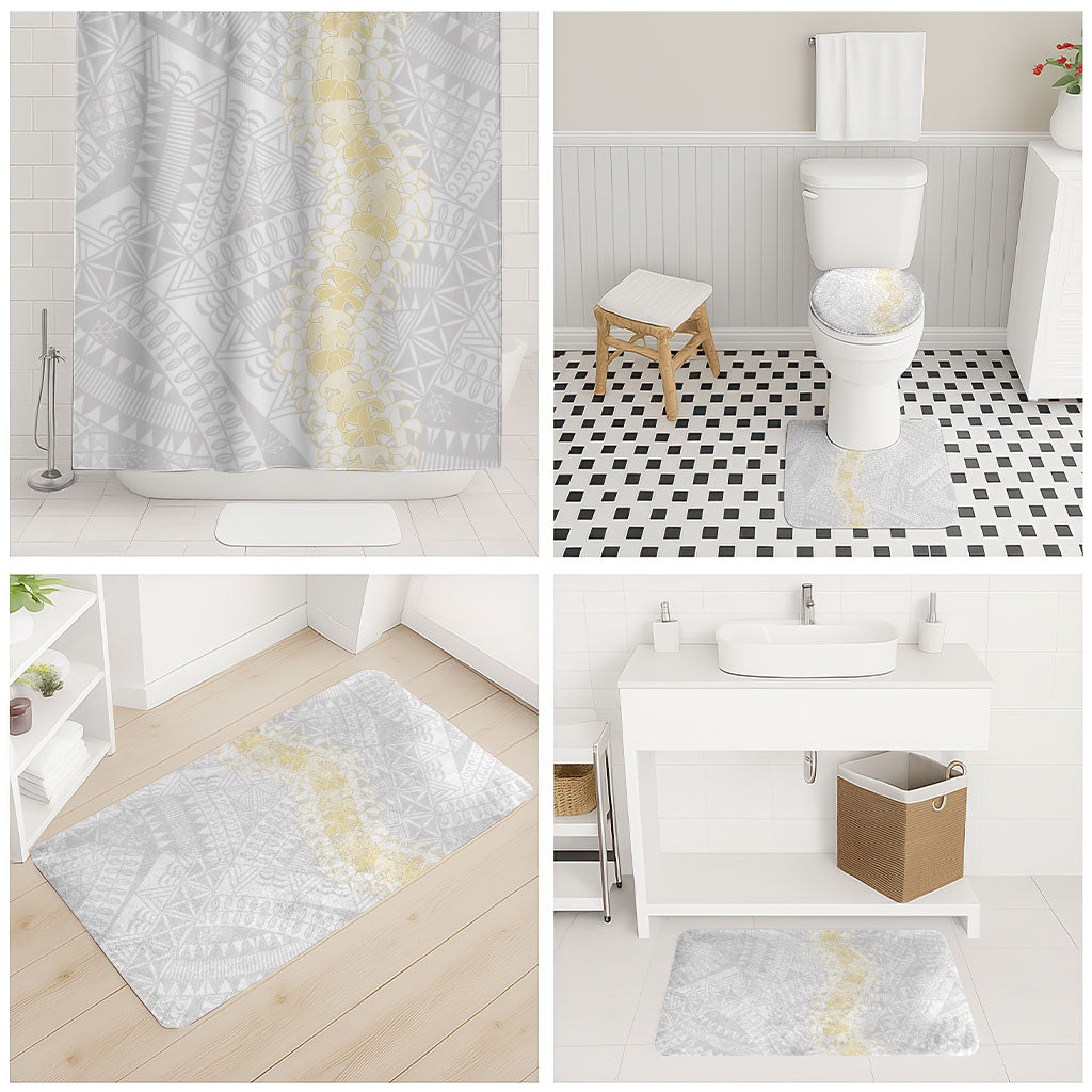 Niue White Sunday Bathroom Set Niuean Hiapo With Puakenikeni Lei LT05 - Polynesian Pride