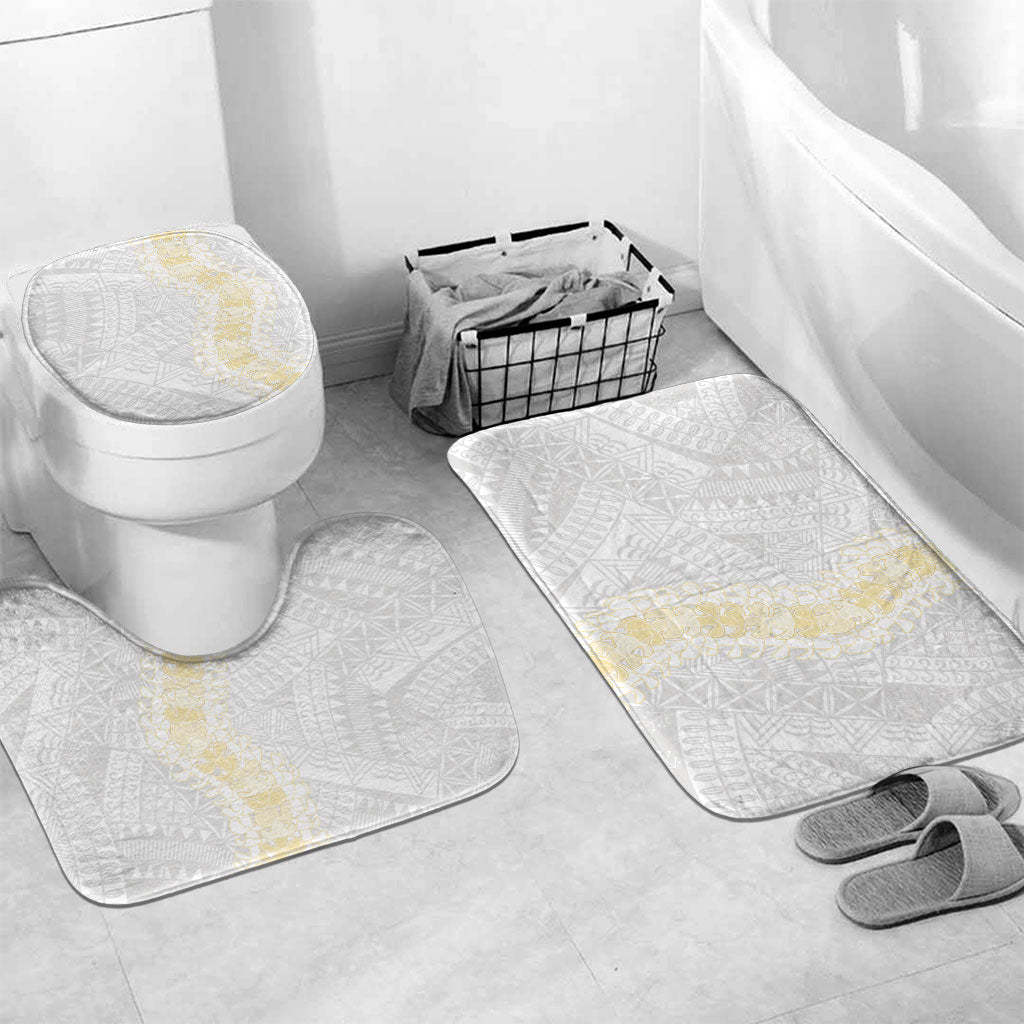Niue White Sunday Bathroom Set Niuean Hiapo With Puakenikeni Lei LT05 Mat Set Only (3 pcs) One Size White - Polynesian Pride