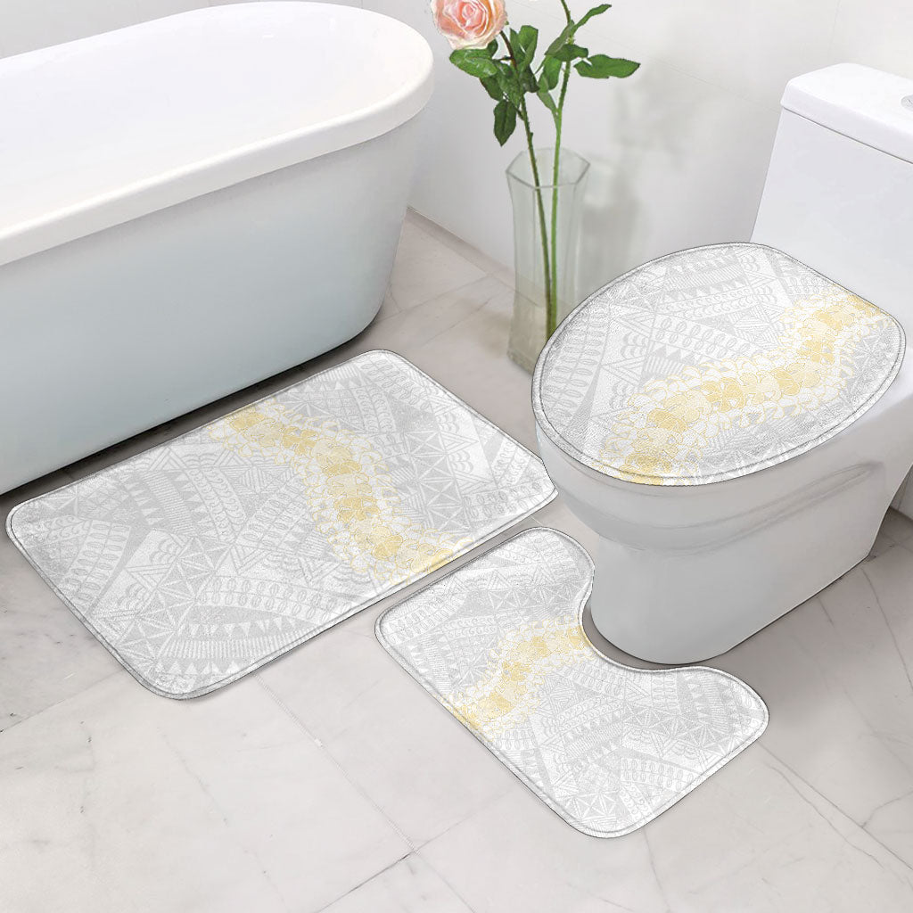Niue White Sunday Bathroom Set Niuean Hiapo With Puakenikeni Lei LT05 - Polynesian Pride
