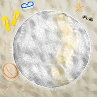 Niue White Sunday Beach Blanket Niuean Hiapo With Puakenikeni Lei LT05 One Size 150cm White - Polynesian Pride
