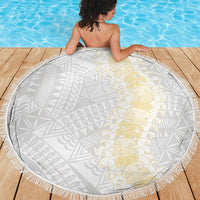 Niue White Sunday Beach Blanket Niuean Hiapo With Puakenikeni Lei LT05 - Polynesian Pride