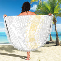 Niue White Sunday Beach Blanket Niuean Hiapo With Puakenikeni Lei LT05 - Polynesian Pride