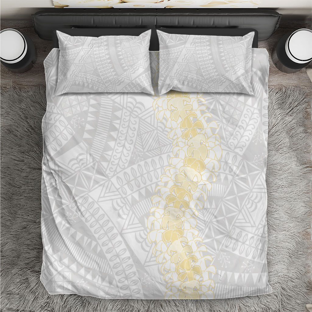 Niue White Sunday Bedding Set Niuean Hiapo With Puakenikeni Lei LT05 White - Polynesian Pride