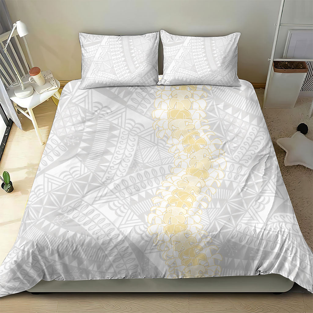 Niue White Sunday Bedding Set Niuean Hiapo With Puakenikeni Lei LT05 - Polynesian Pride