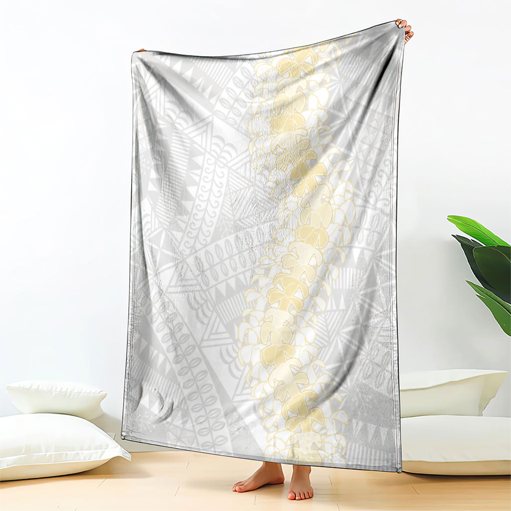 Niue White Sunday Blanket Niuean Hiapo With Puakenikeni Lei LT05 - Polynesian Pride