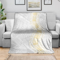 Niue White Sunday Blanket Niuean Hiapo With Puakenikeni Lei LT05 - Polynesian Pride