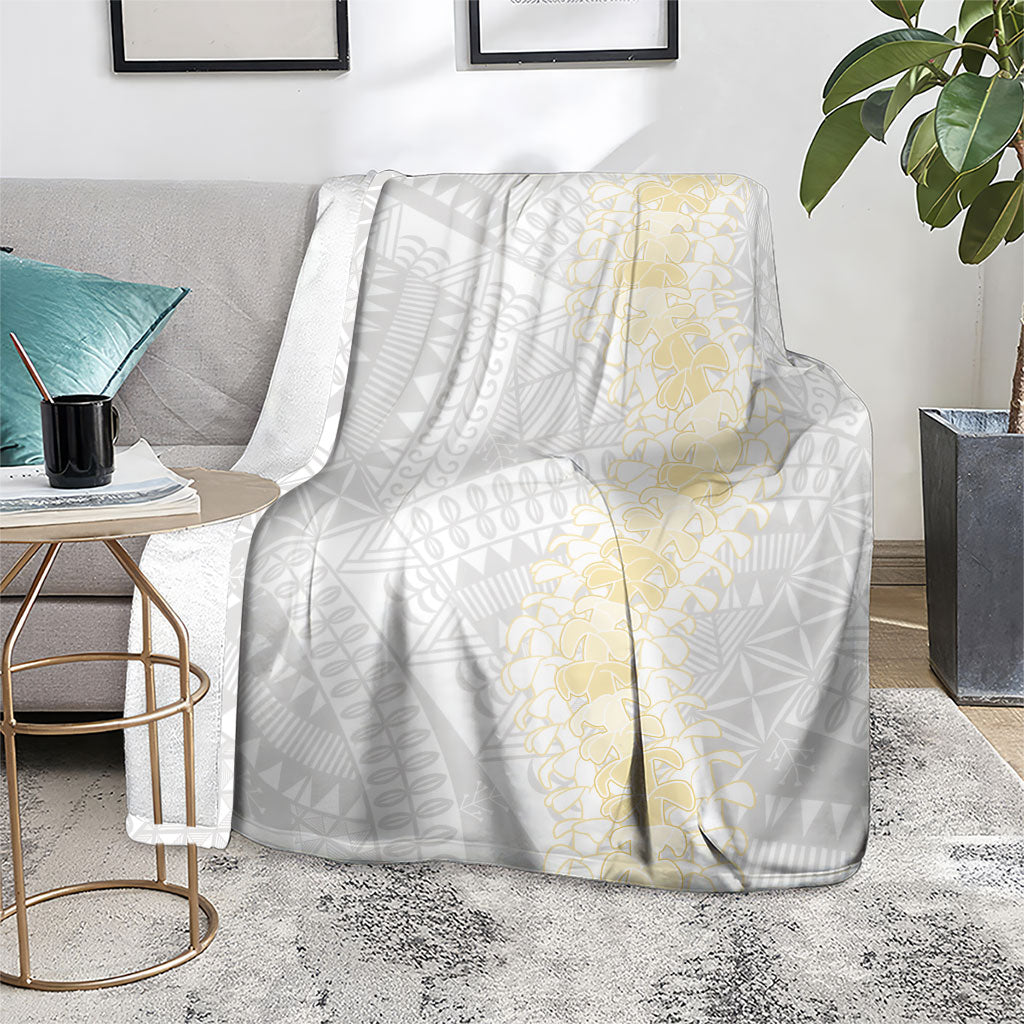 Niue White Sunday Blanket Niuean Hiapo With Puakenikeni Lei LT05 - Polynesian Pride