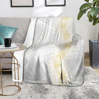 Niue White Sunday Blanket Niuean Hiapo With Puakenikeni Lei LT05 - Polynesian Pride
