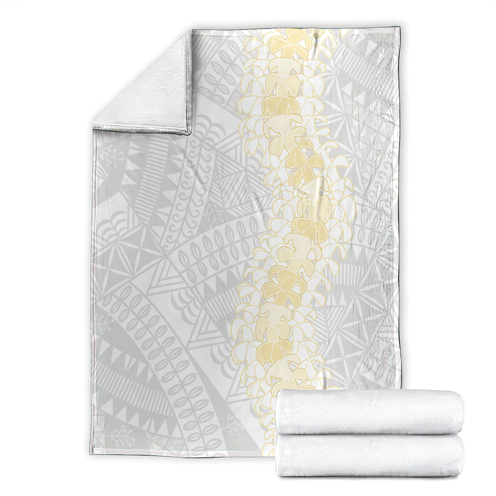Niue White Sunday Blanket Niuean Hiapo With Puakenikeni Lei LT05 - Polynesian Pride