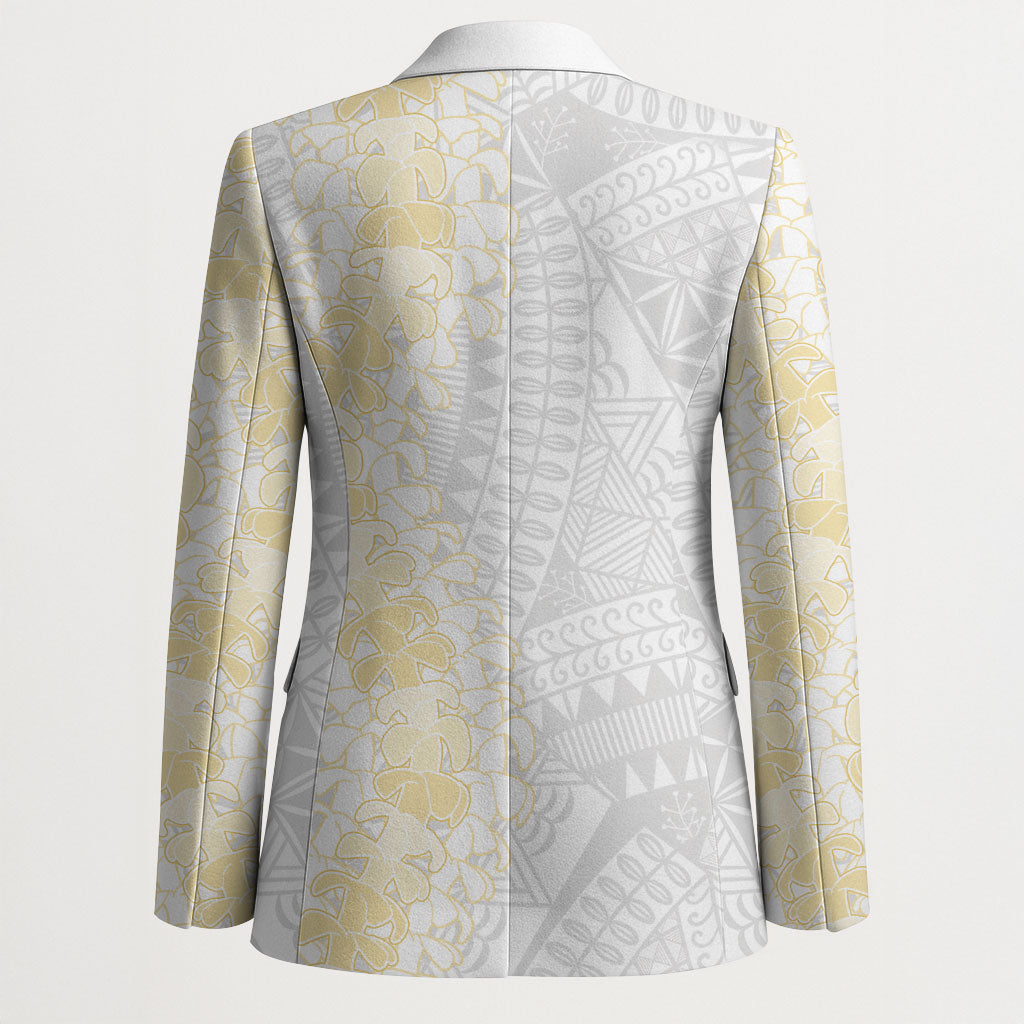Niue White Sunday Blazer Niuean Hiapo With Puakenikeni Lei LT05 - Polynesian Pride
