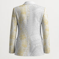 Niue White Sunday Blazer Niuean Hiapo With Puakenikeni Lei LT05 - Polynesian Pride