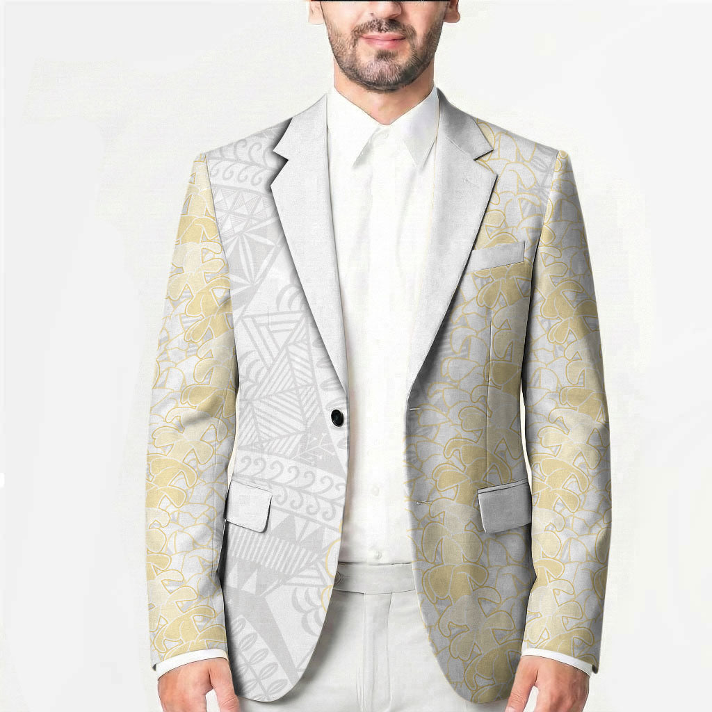 Niue White Sunday Blazer Niuean Hiapo With Puakenikeni Lei LT05 - Polynesian Pride