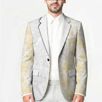 Niue White Sunday Blazer Niuean Hiapo With Puakenikeni Lei LT05 - Polynesian Pride