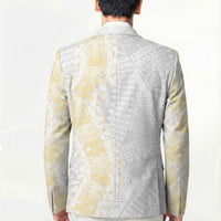 Niue White Sunday Blazer Niuean Hiapo With Puakenikeni Lei LT05 - Polynesian Pride