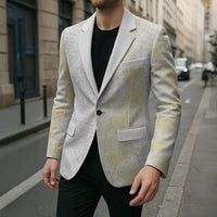 Niue White Sunday Blazer Niuean Hiapo With Puakenikeni Lei LT05 - Polynesian Pride
