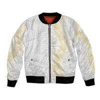 Niue White Sunday Bomber Jacket Niuean Hiapo With Puakenikeni Lei LT05 Unisex White - Polynesian Pride