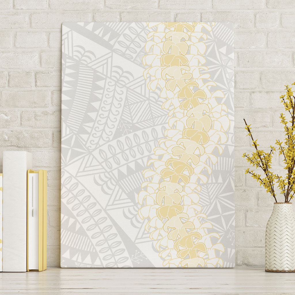Niue White Sunday Canvas Wall Art Niuean Hiapo With Puakenikeni Lei LT05 Without Frame White - Polynesian Pride