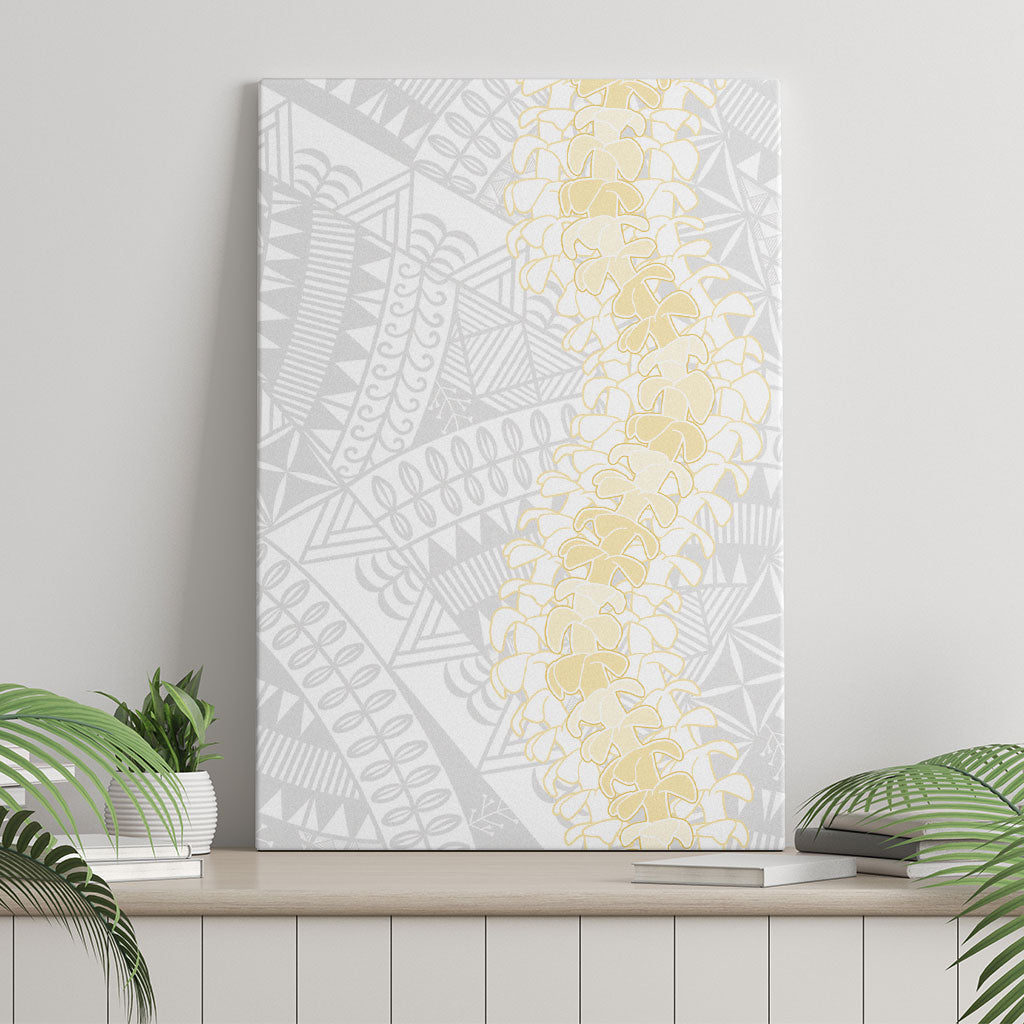 Niue White Sunday Canvas Wall Art Niuean Hiapo With Puakenikeni Lei LT05 - Polynesian Pride