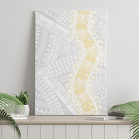 Niue White Sunday Canvas Wall Art Niuean Hiapo With Puakenikeni Lei LT05 - Polynesian Pride