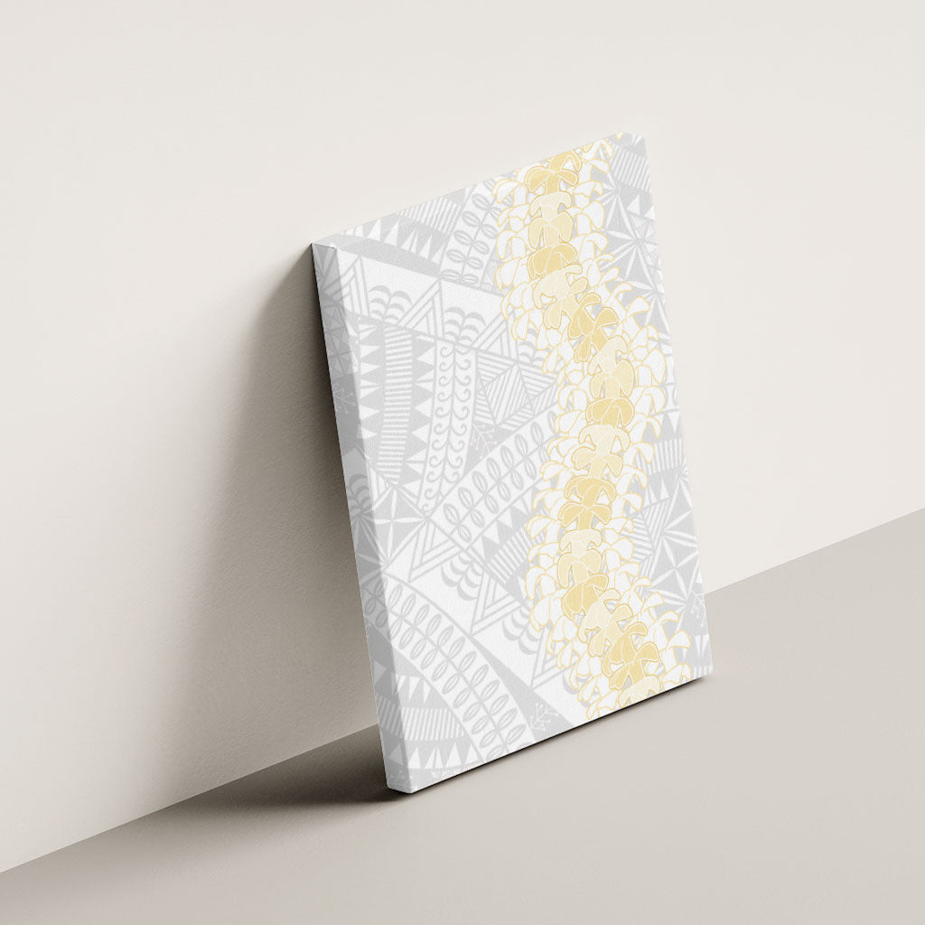 Niue White Sunday Canvas Wall Art Niuean Hiapo With Puakenikeni Lei LT05 - Polynesian Pride