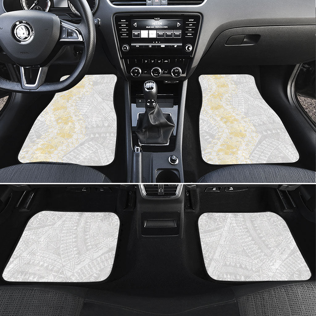 Niue White Sunday Car Mats Niuean Hiapo With Puakenikeni Lei LT05 Set 4pcs White - Polynesian Pride