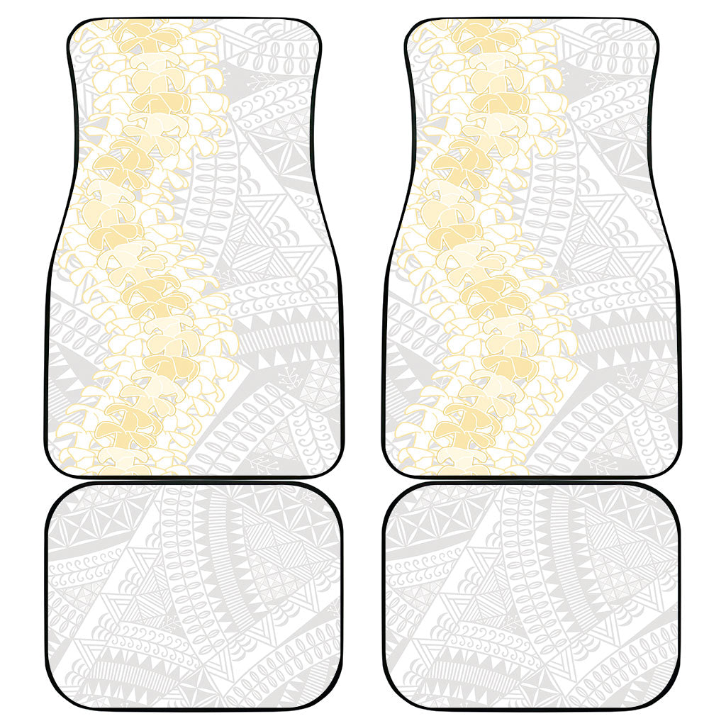 Niue White Sunday Car Mats Niuean Hiapo With Puakenikeni Lei LT05 - Polynesian Pride
