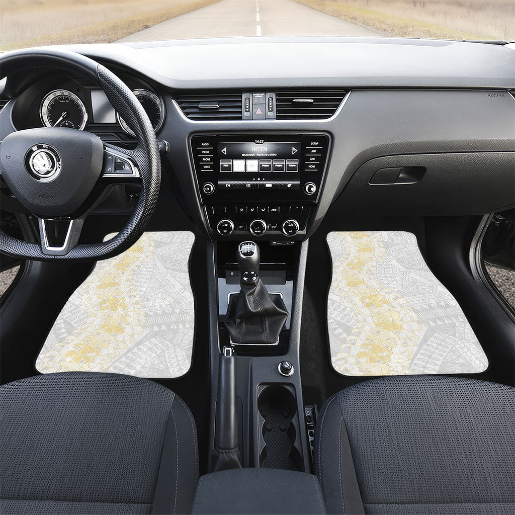 Niue White Sunday Car Mats Niuean Hiapo With Puakenikeni Lei LT05 Set 2pcs - Front White - Polynesian Pride