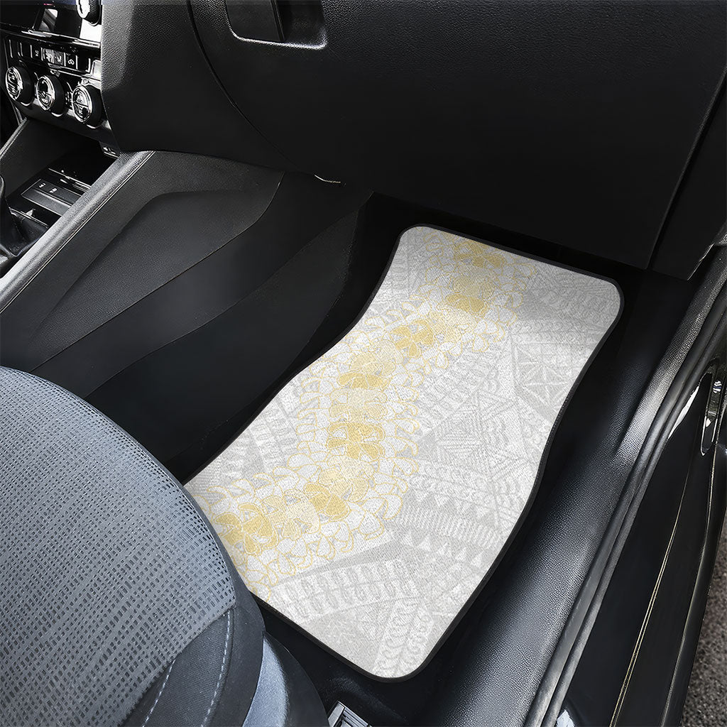 Niue White Sunday Car Mats Niuean Hiapo With Puakenikeni Lei LT05 - Polynesian Pride